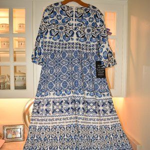 NWT Tuckernuck Ginger Majolica Tiles Maxi Dress with 3/4 Sleeve